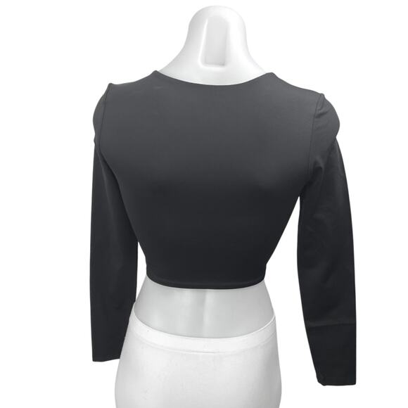 Aritzia Babaton Contour Black Long Sleeve Crew Neck Crop Shirt Sweater Top Sz S - Picture 2 of 4